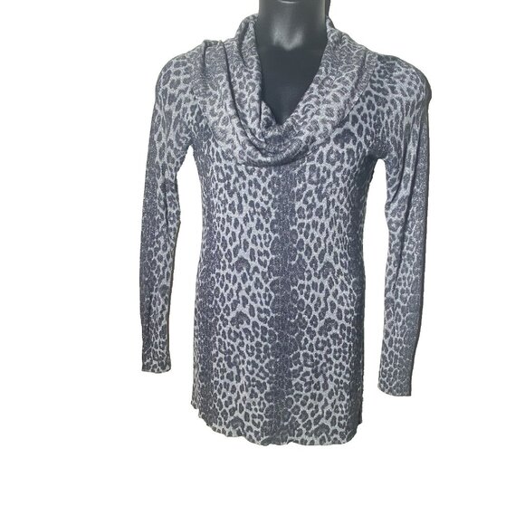 Vintage Cache Metallic Animal Print She Large Cowlneck Tunic 90s Y2K NOTE: Snag - Picture 1 of 10